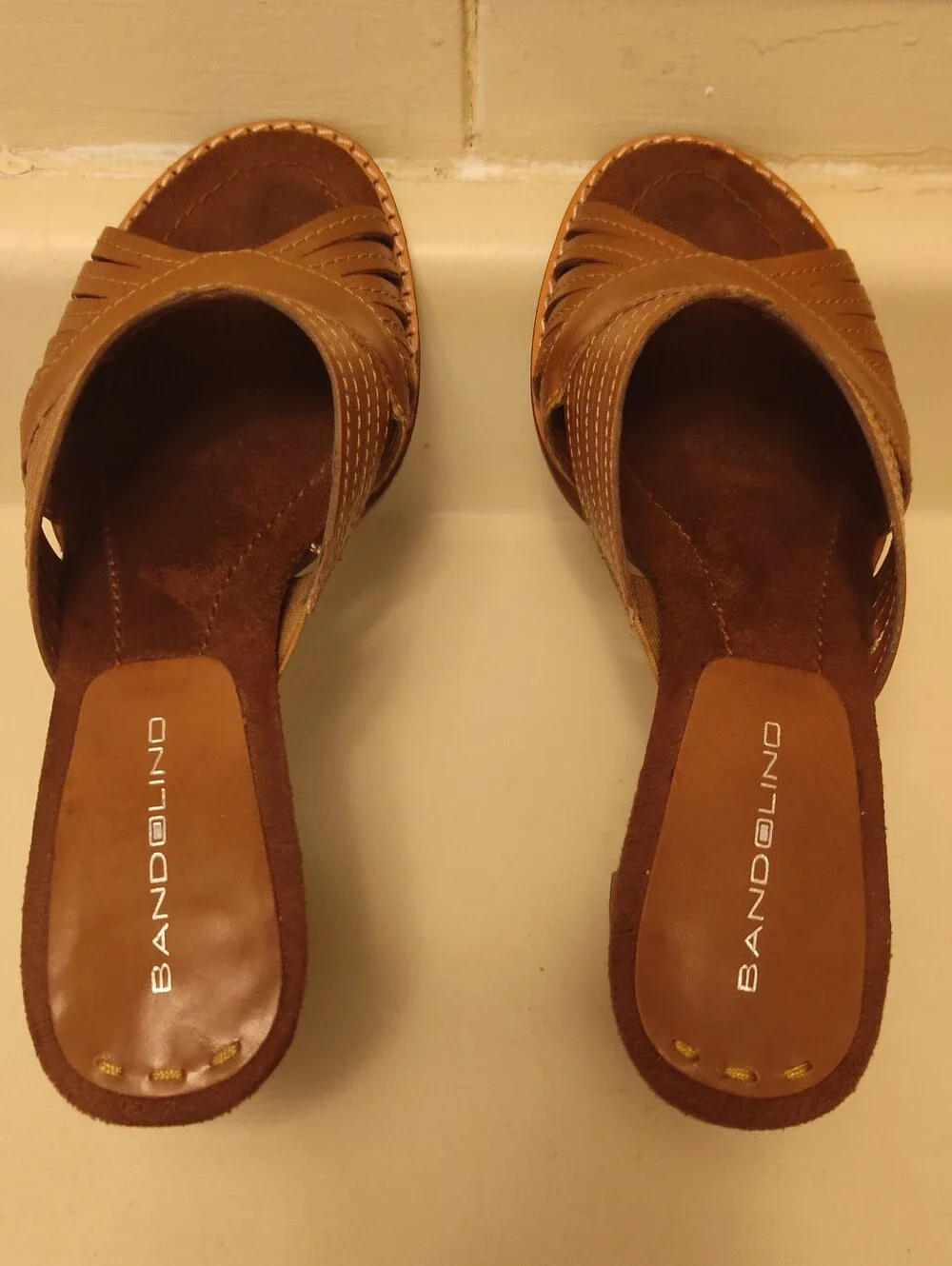 Women's Bandolino Brown Leather Boho Heel Sandals Size 7.5